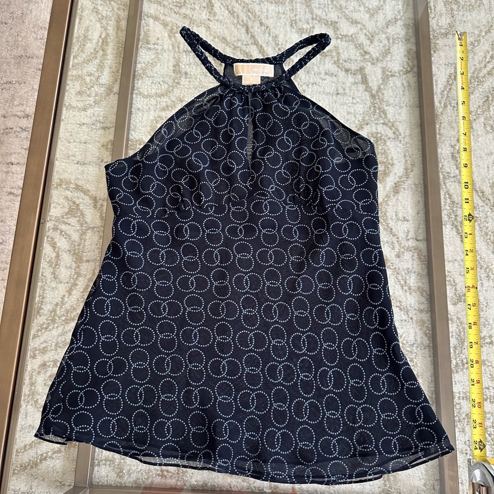 Michael Kors Navy Halter Blouse with Circular Pattern